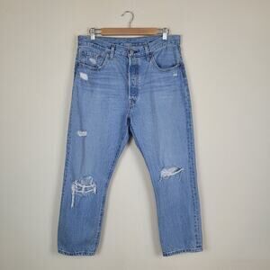 Levis 501 Jeans 32x26 Blue Crop High Rise Athens Break Distressed 362000187